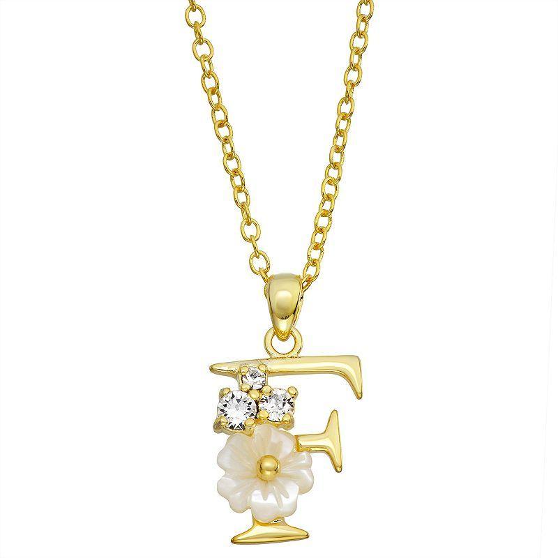 Brilliance Mother-of-Pearl Flower Initial Pendant Necklace, Womens Gold Tone W Product Image