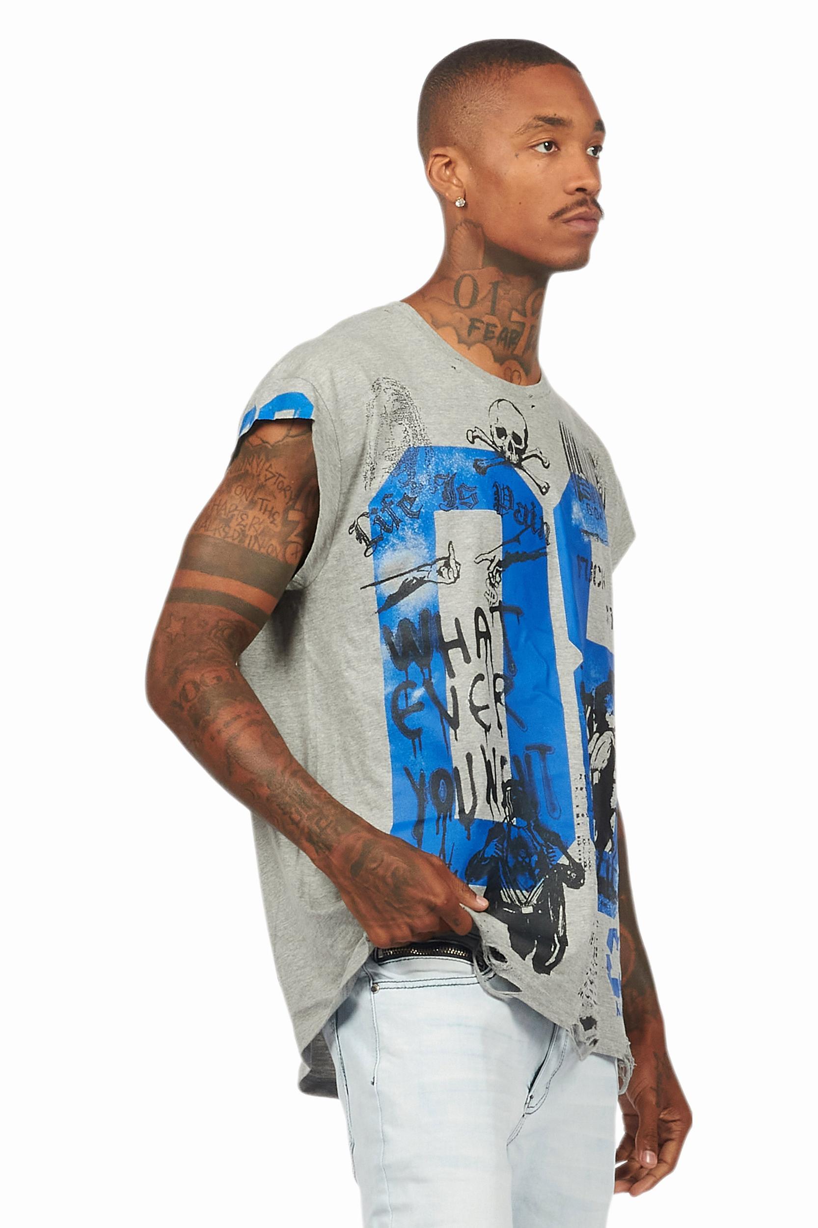 Grill Heather Grey Graphic Muscle T-Shirt Male Product Image