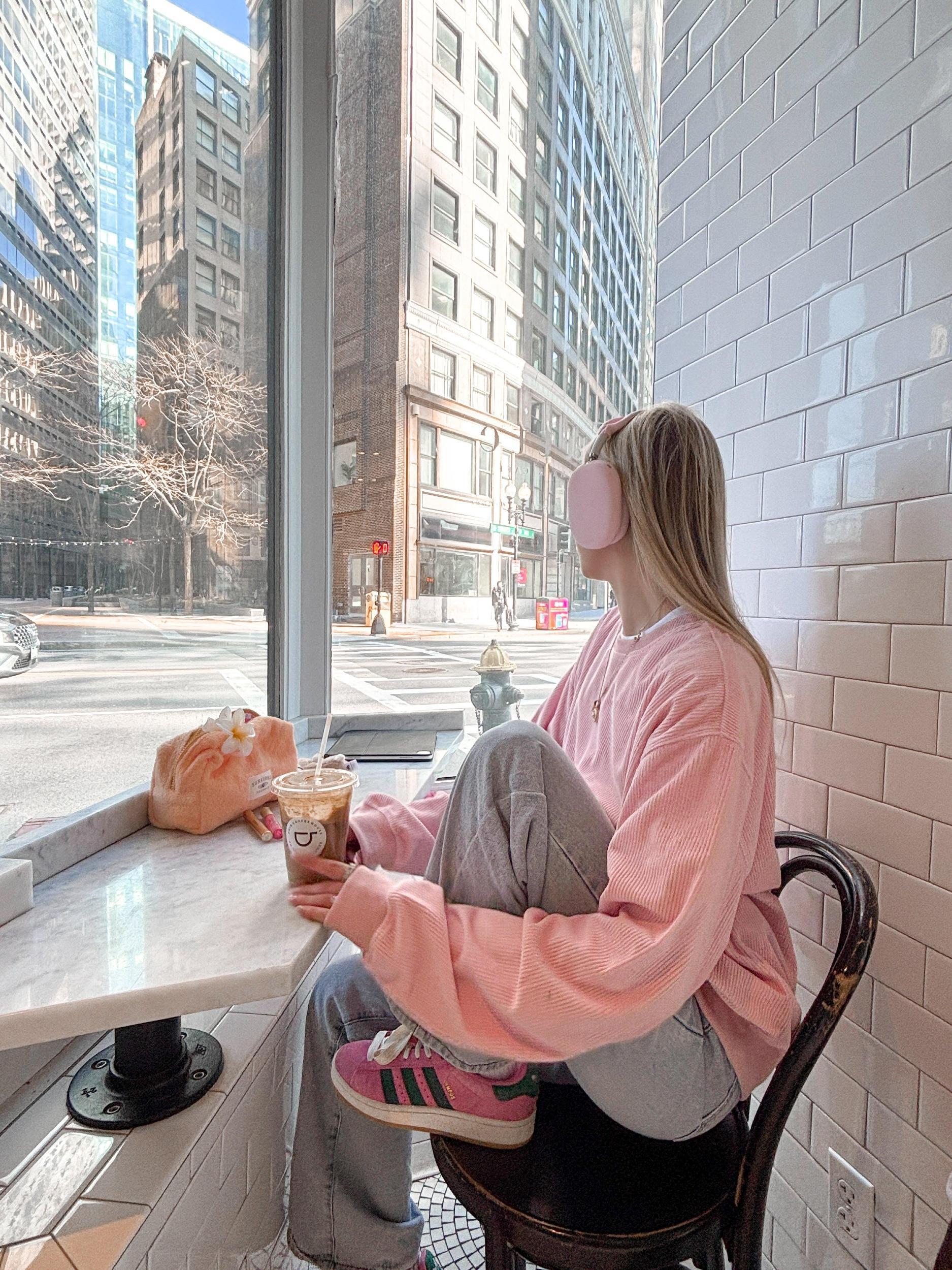 Light Pink Basic Corduroy Sweatshirt Product Image