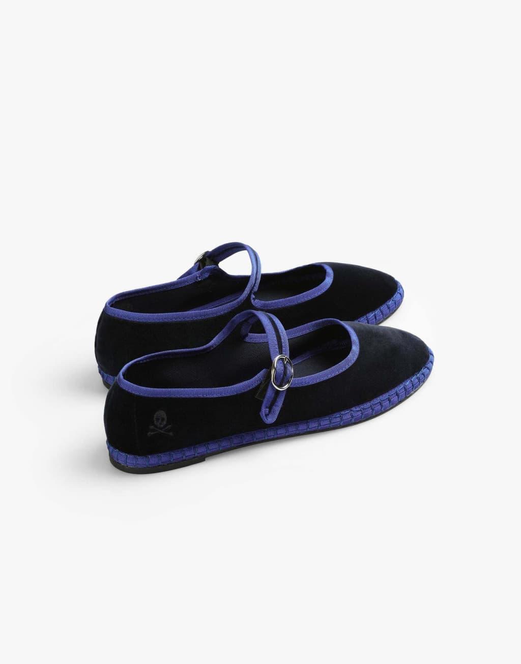 Scalpers velvet strap slippers in navy   Product Image