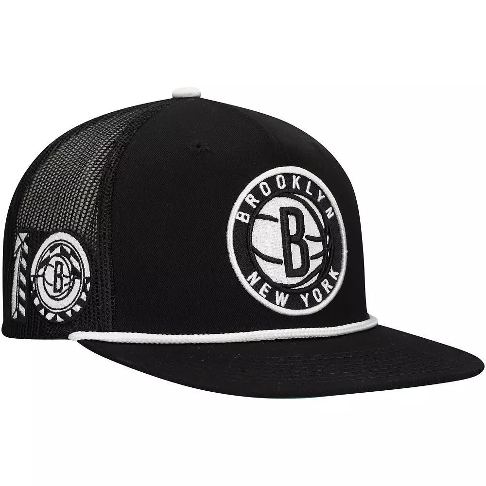 Men's Mitchell & Ness Black Brooklyn Nets Roper Trucker Snapback Hat Product Image
