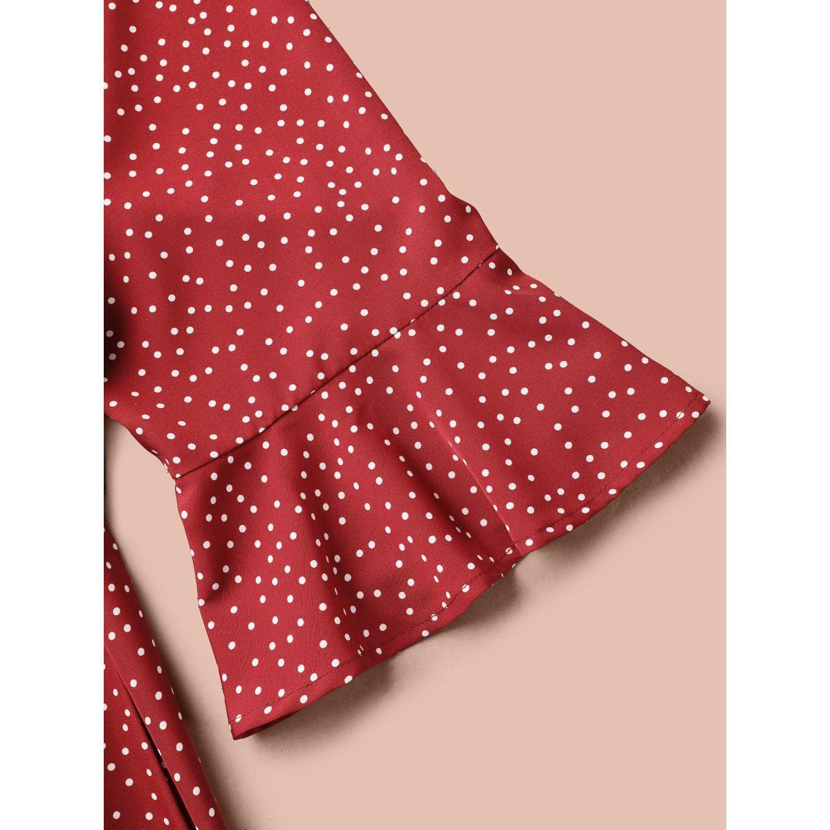 Plus Size Polka Dots Waist-Tie Ruffled Midi Dress Scarlet Women Romantic Overlapping V-neck Elbow-length sleeve Curvy BloomChic 26/4X Product Image
