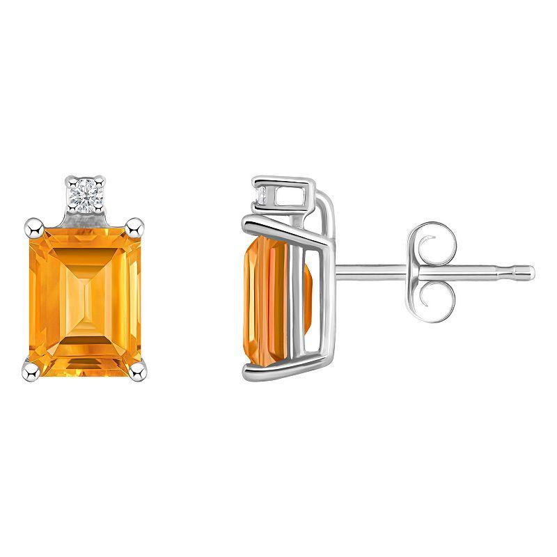 Celebration Gems 14k Gold Emerald Cut Citrine & Diamond Accent Stud Earrings, Womens, 14k Whgold Product Image