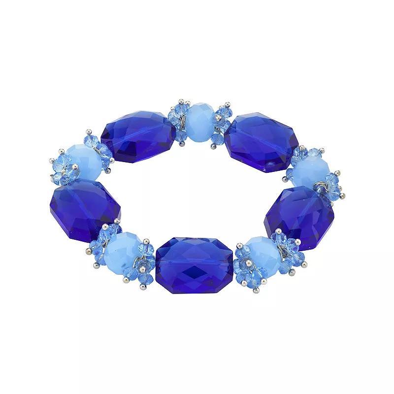 1928 Silver-Tone Bright Blue Beaded Stretch Bracelet, Women's Product Image