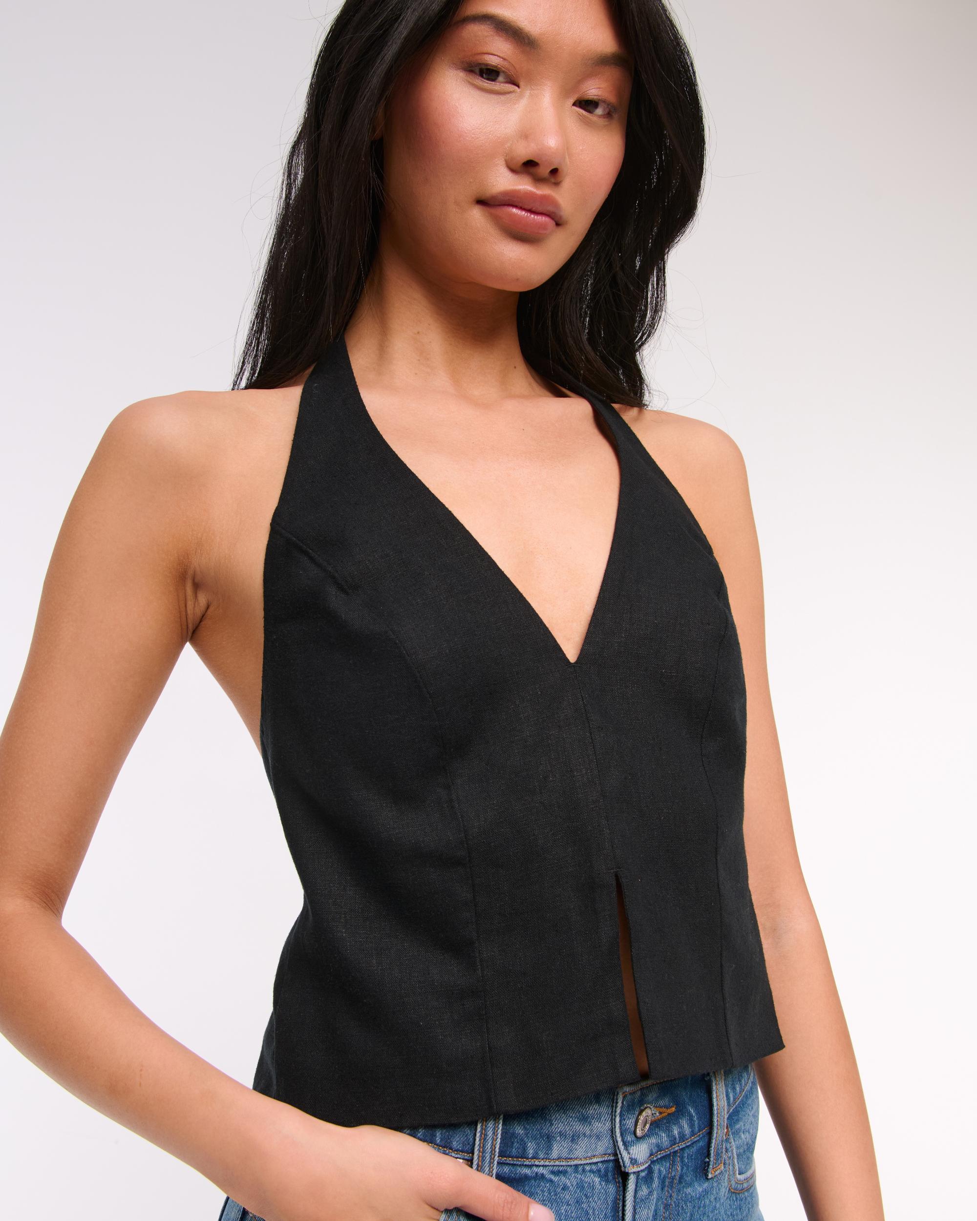 Linen-Blend Tailored Halter Vest Product Image