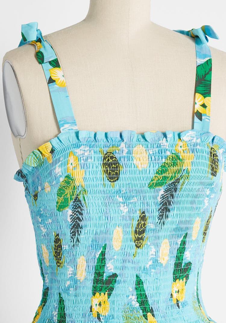 ModCloth x Collectif Sea Turtle Soiree Smocked Tank Top Product Image