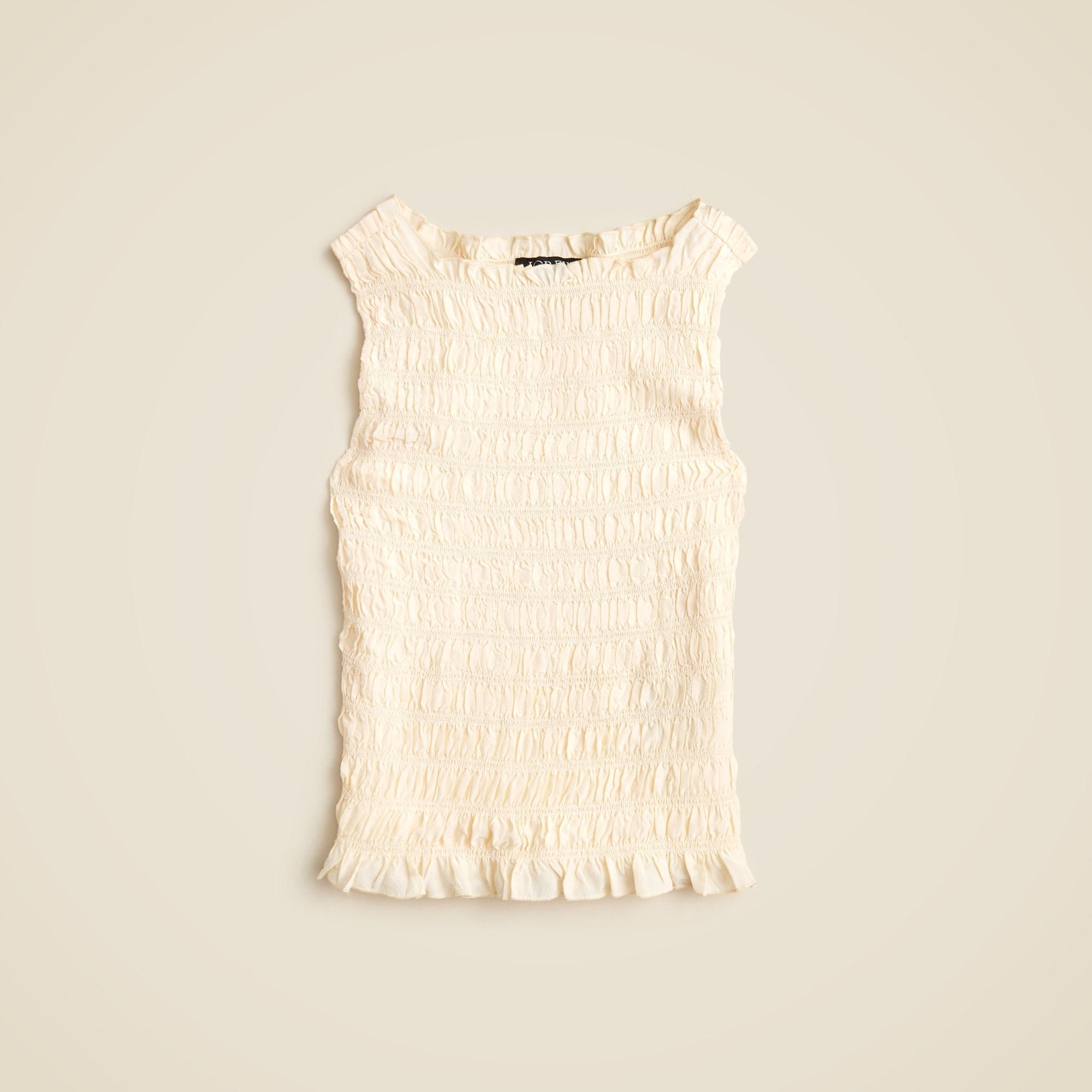 Smocked shell tank top in crepe de chine Product Image