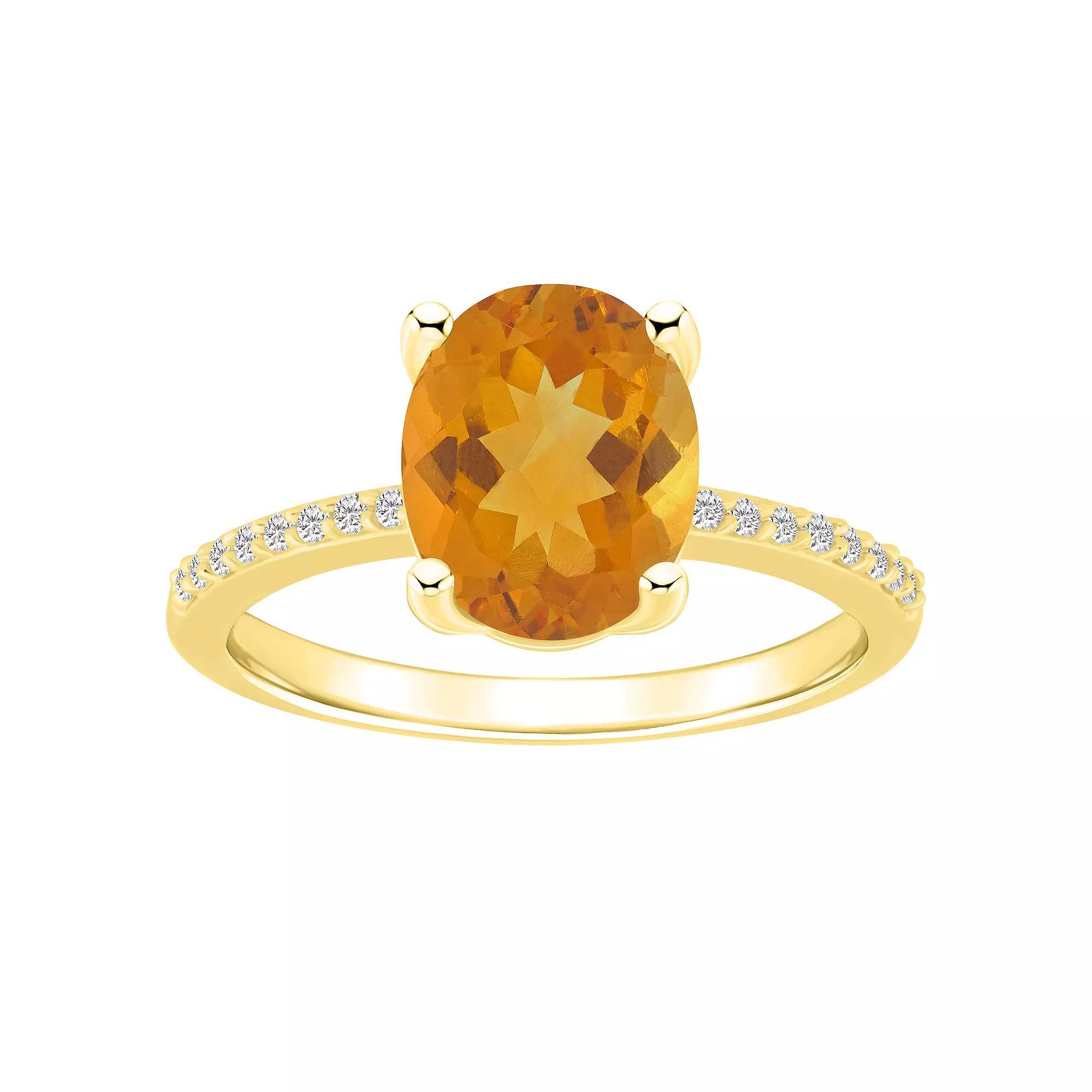 Alyson Layne 14k Gold Oval Citrine & 1/10 Carat T.W. Diamond Ring, Women's, Size: 9 Product Image