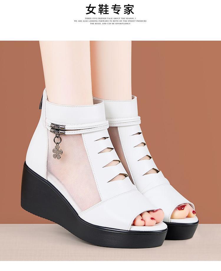 Platform Peep Toe Panel Mesh High Top Shoes Product Image