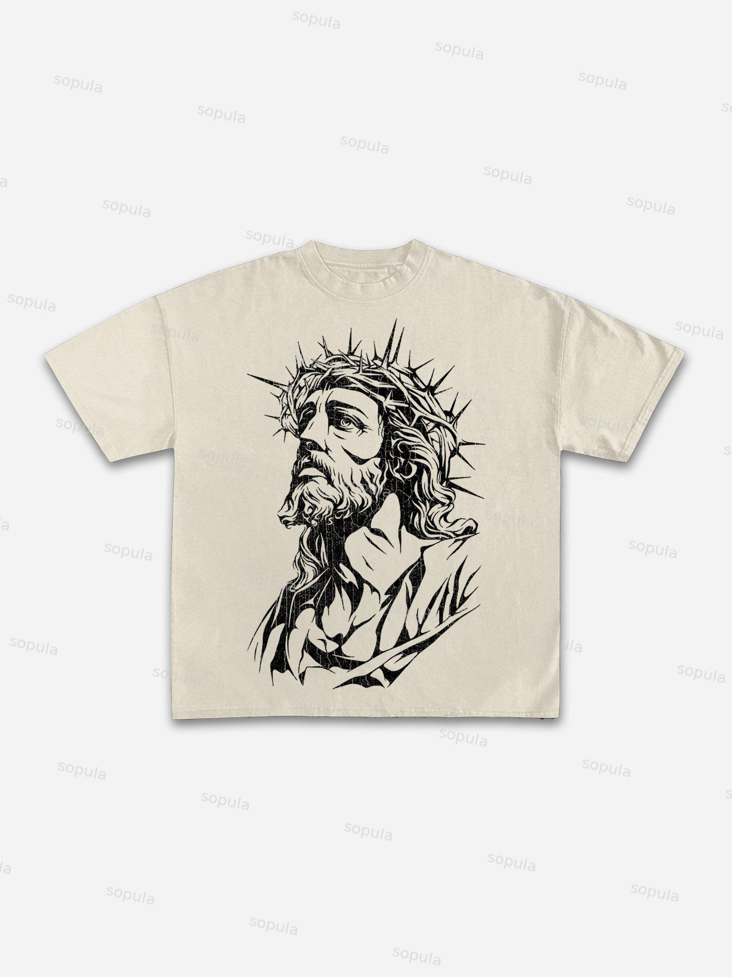 Jesus Graphic Print Cotton T-shirt Product Image