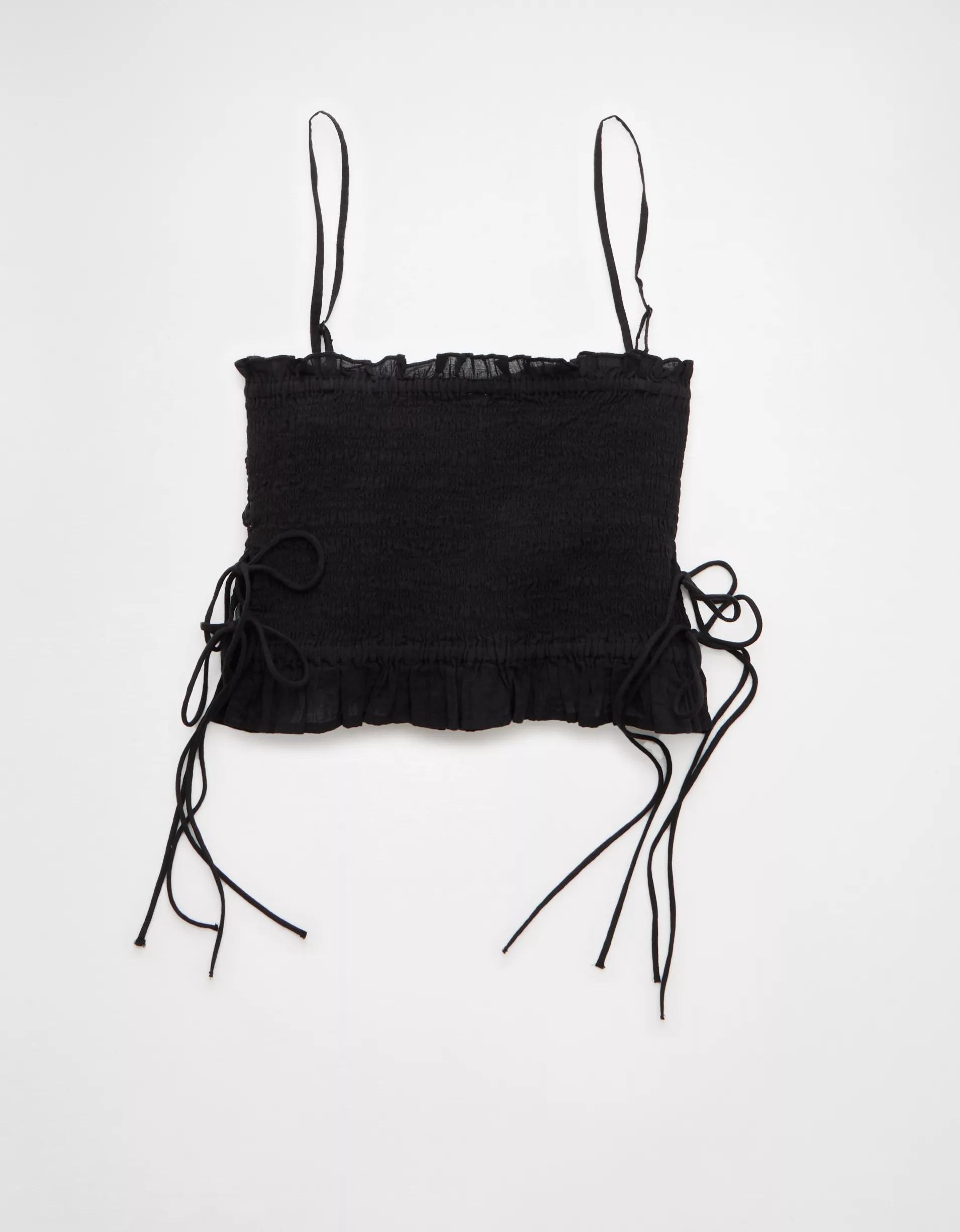 AE Smocked Tie Side Button-Up Tank Top Product Image