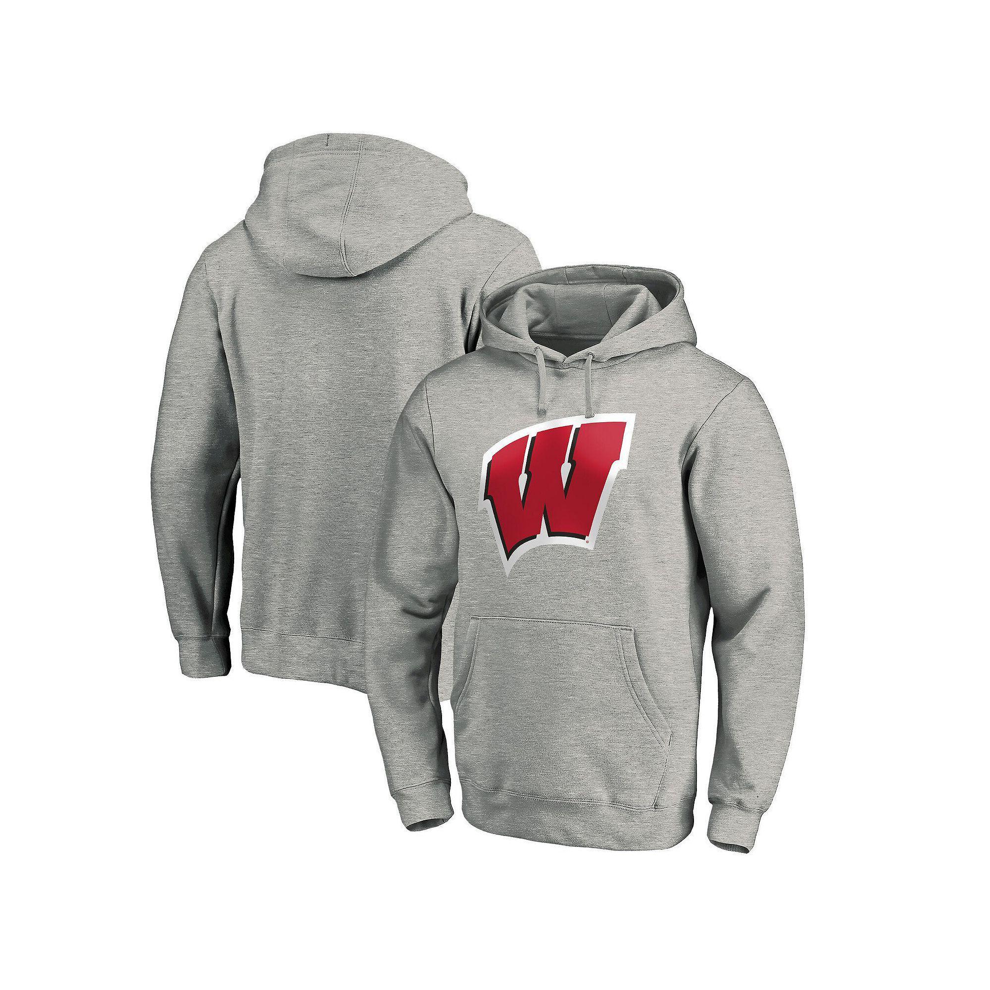 Men's Fanatics Gray Wisconsin Badgers Primary Logo Pullover Hoodie, Size: 3XL, Grey Product Image