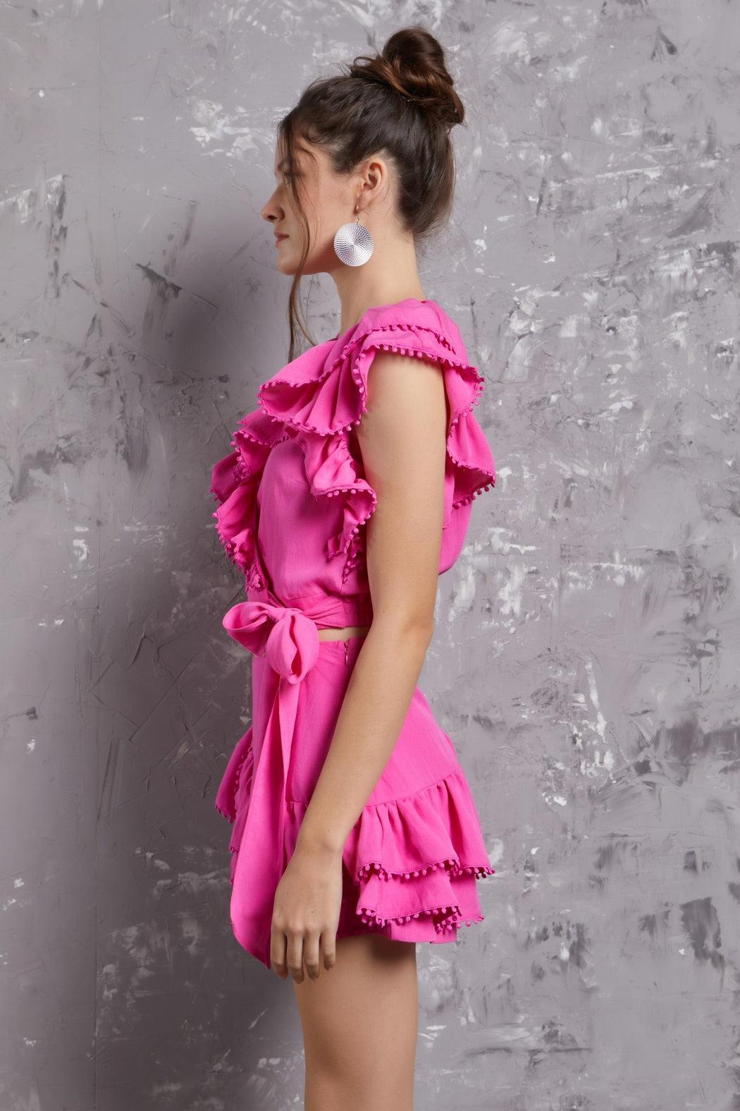 Pom Detail Ruffle Top Product Image