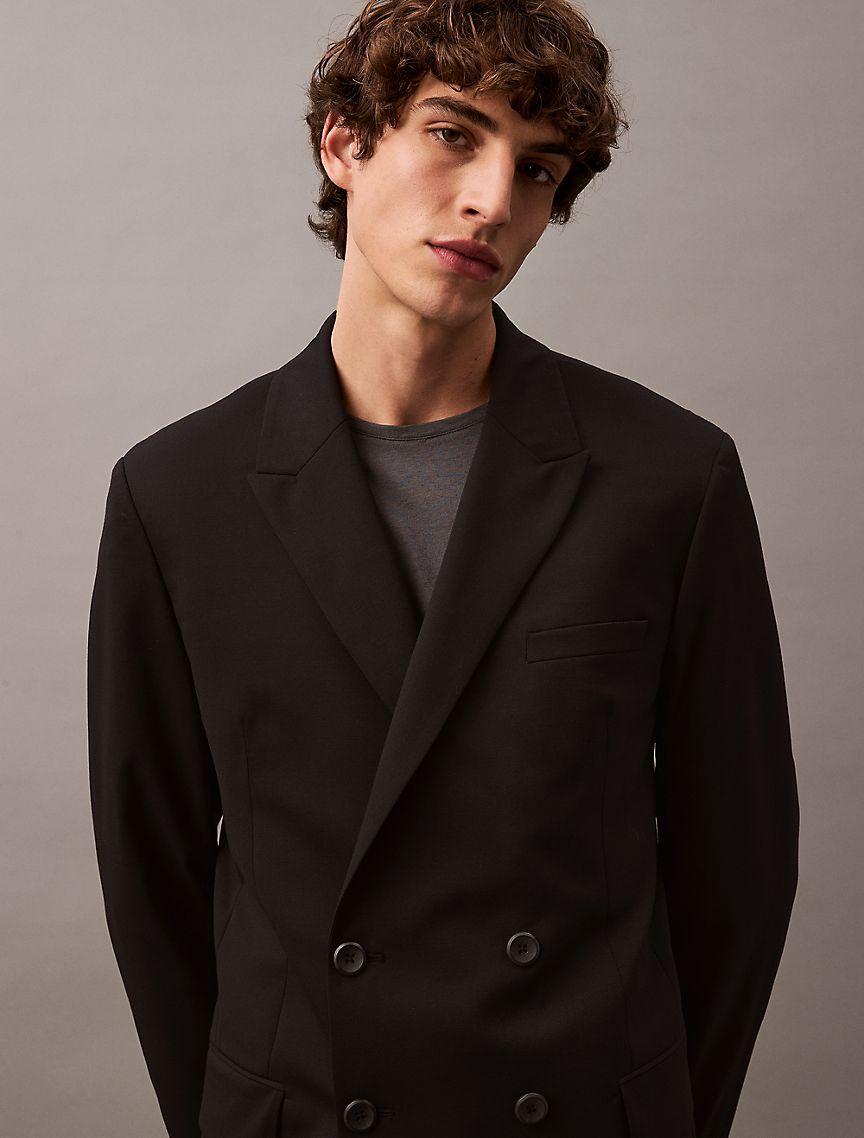 Double-Breasted Wool Gabardine Blend Blazer Product Image
