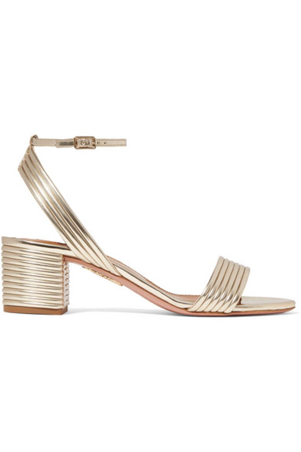 AQUAZZURA Sundance 50 Metallic Vegan Leather Sandals In Gold Product Image