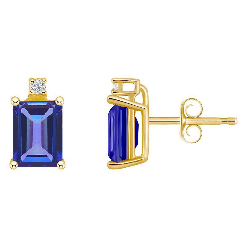 Celebration Gems 14k Gold Emerald Cut Sapphire & Diamond Accent Stud Earrings, Womens, 14k Whgold Product Image