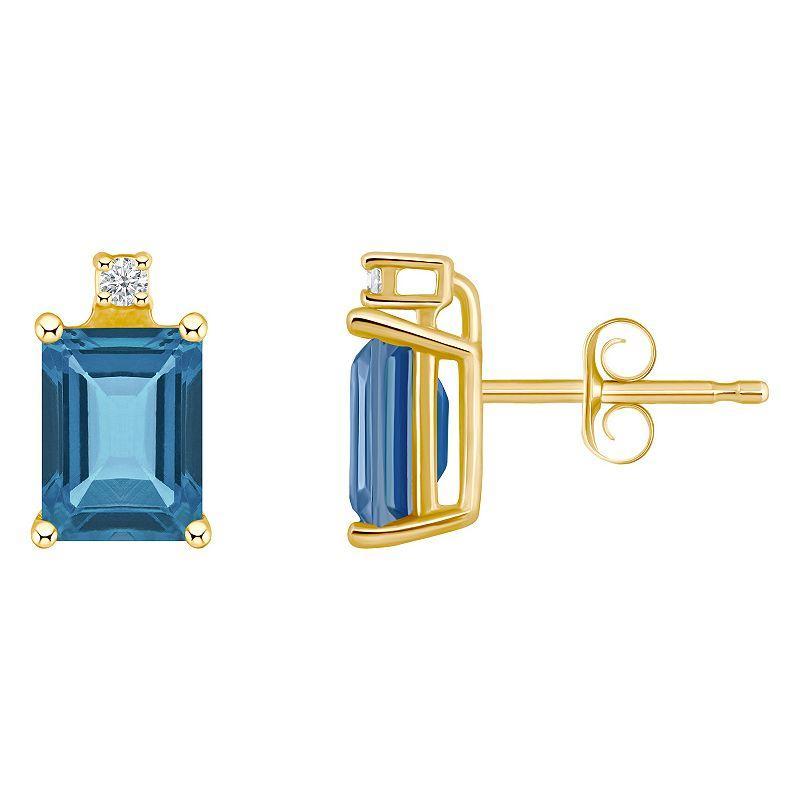 Celebration Gems 14k Gold Gemstone & Diamond Accent Stud Earrings, Womens, London Blue Topaz Product Image