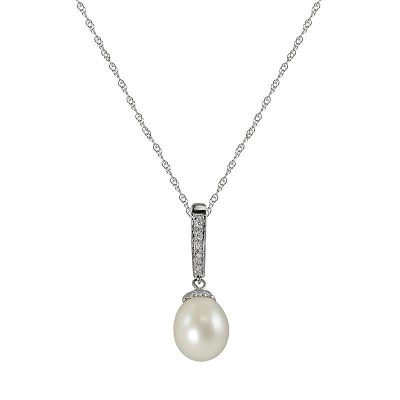 14k White Gold Freshwater Cultured Pearl and Diamond Accent Pendant, Womens Product Image