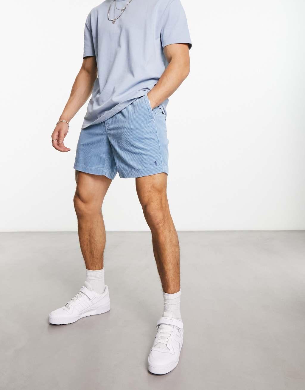 Polo Ralph Lauren Prepster flat front cord chino shorts classic oversized fit in light blue Product Image