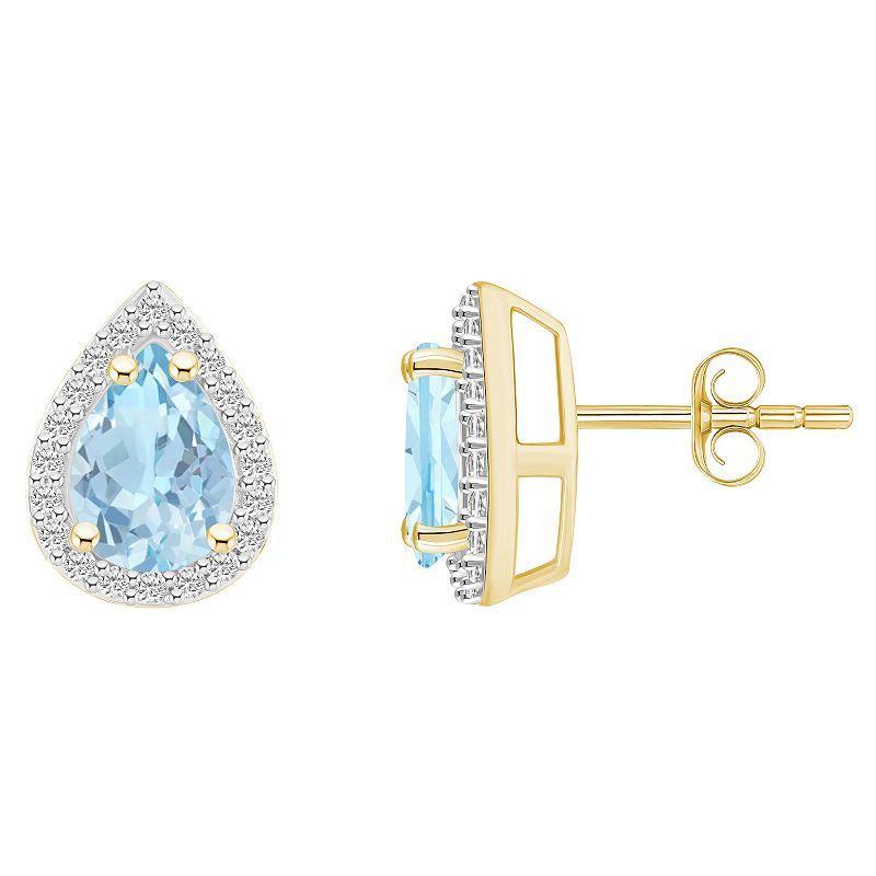 Celebration Gems 10k Gold Pear Shape Gemstone & Lab-Created White Sapphire Halo Stud Earrings, Women's, Blue Topaz Product Image