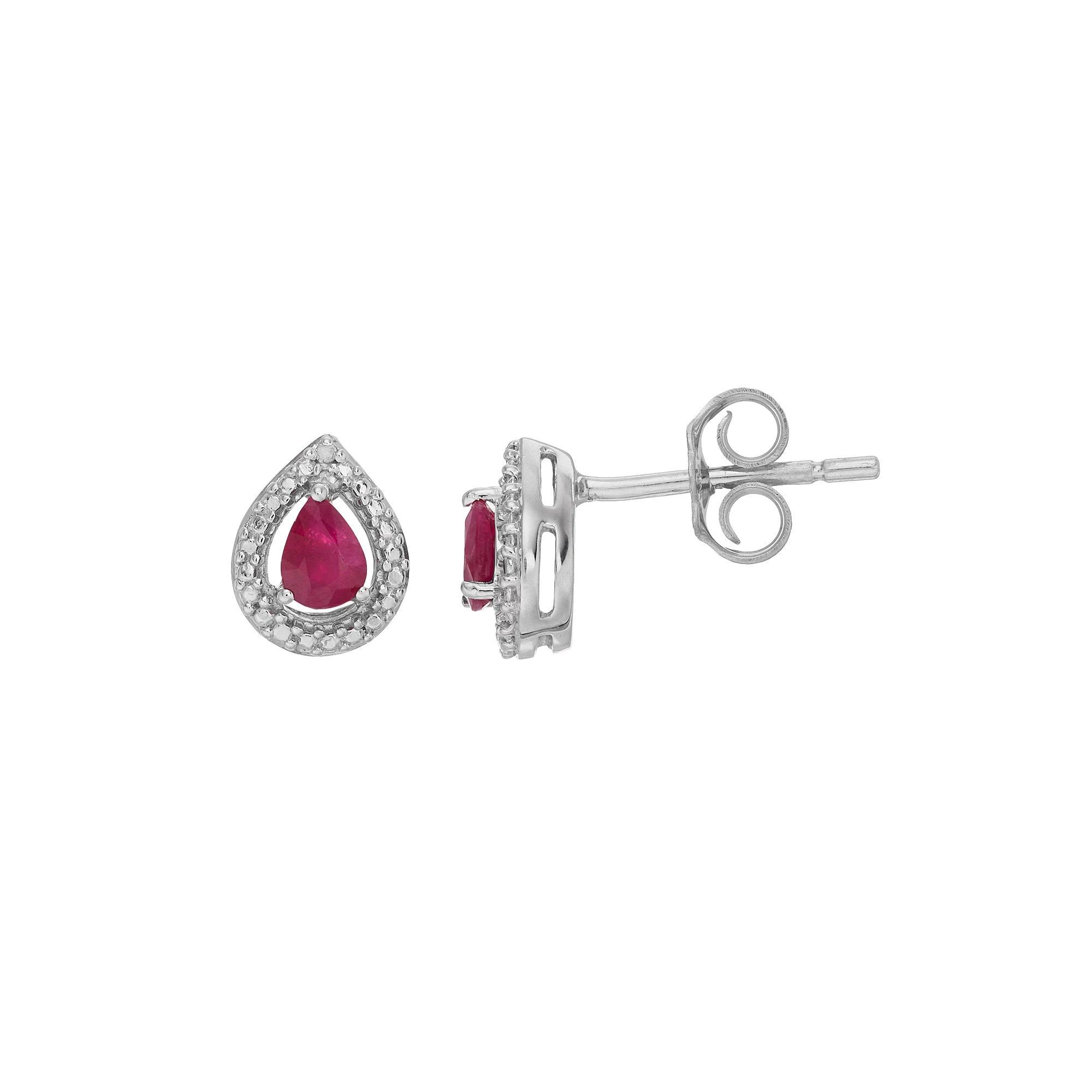 Sterling Silver Diamond Accent & Ruby Earrings, Women's, Silver Tone Product Image