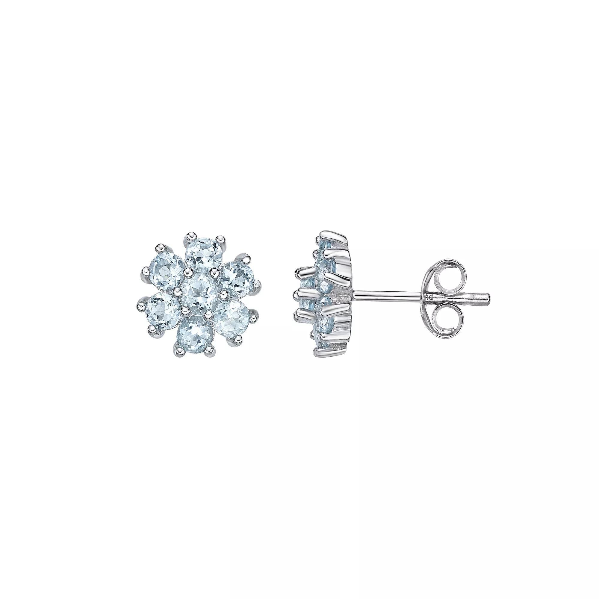 Gemminded Sterling Silver Blue Topaz Flower Stud Earrings, Women's Product Image