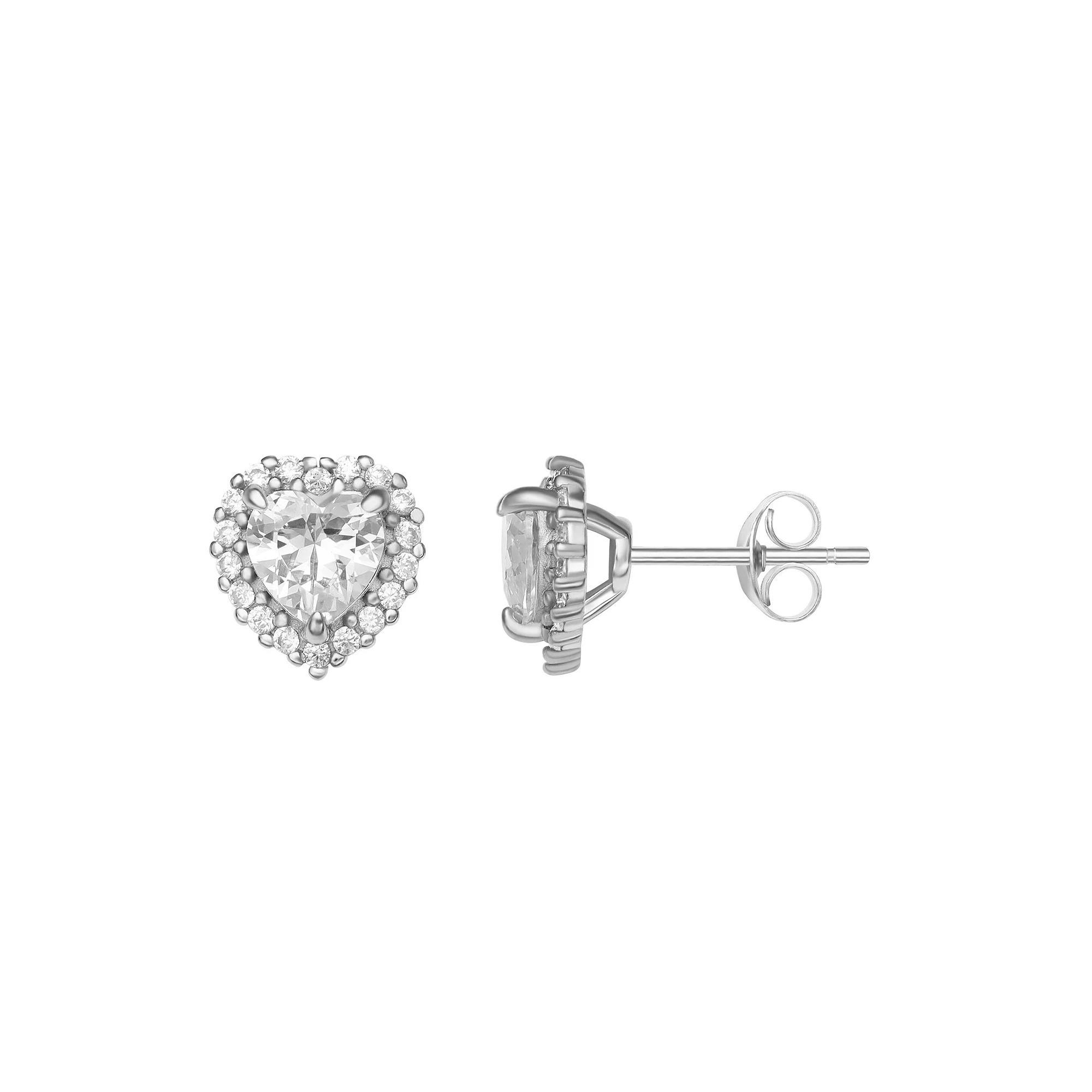 PRIMROSE Sterling Silver Cubic Zirconia Heart Halo Earrings, Women's Product Image