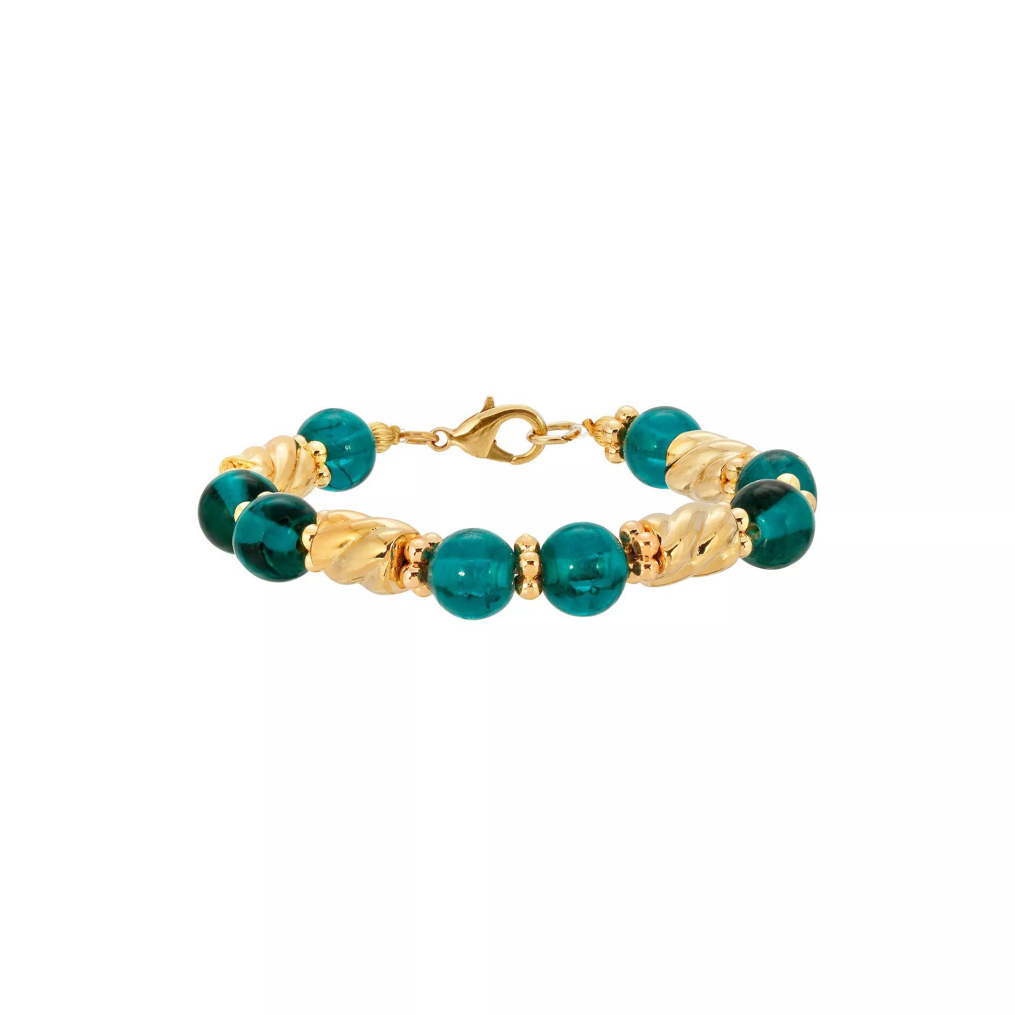 1928 Gold Tone Beaded Bracelet, Women's, Green Product Image