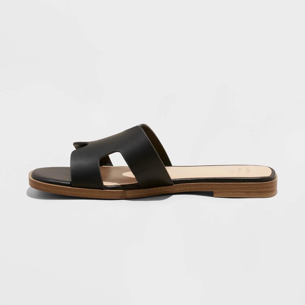 Womens Nina Slide Sandals - A New Day Black 6.5 Product Image