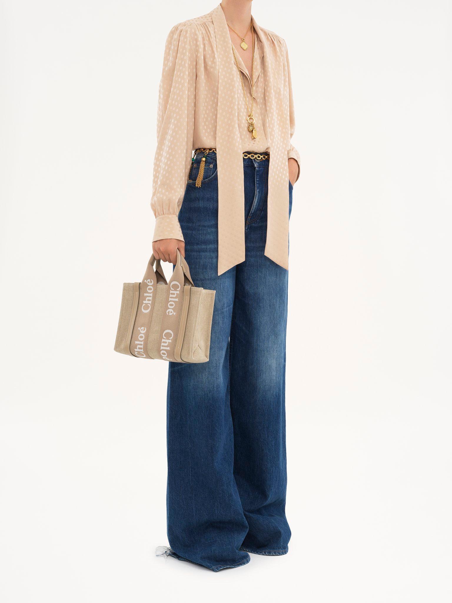 Small Woody tote bag in linen Product Image