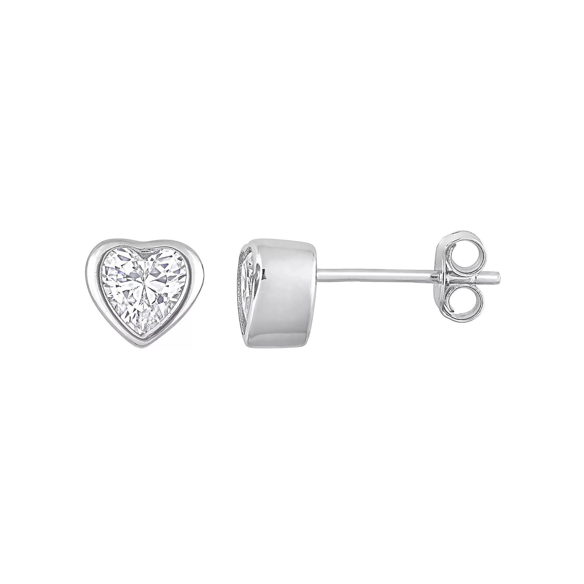 Stella Grace Sterling Silver Cubic Zirconia Heart Stud Earrings, Women's Product Image