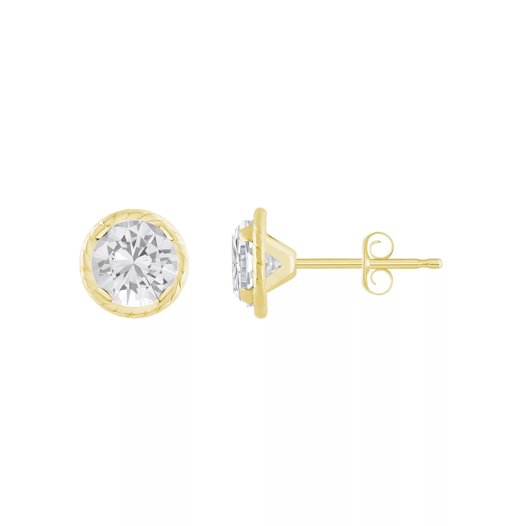 Celebration Gems 10k Gold 5 mm Round Gemstone Martini Rope Stud Earrings, Women's, White Topaz Product Image