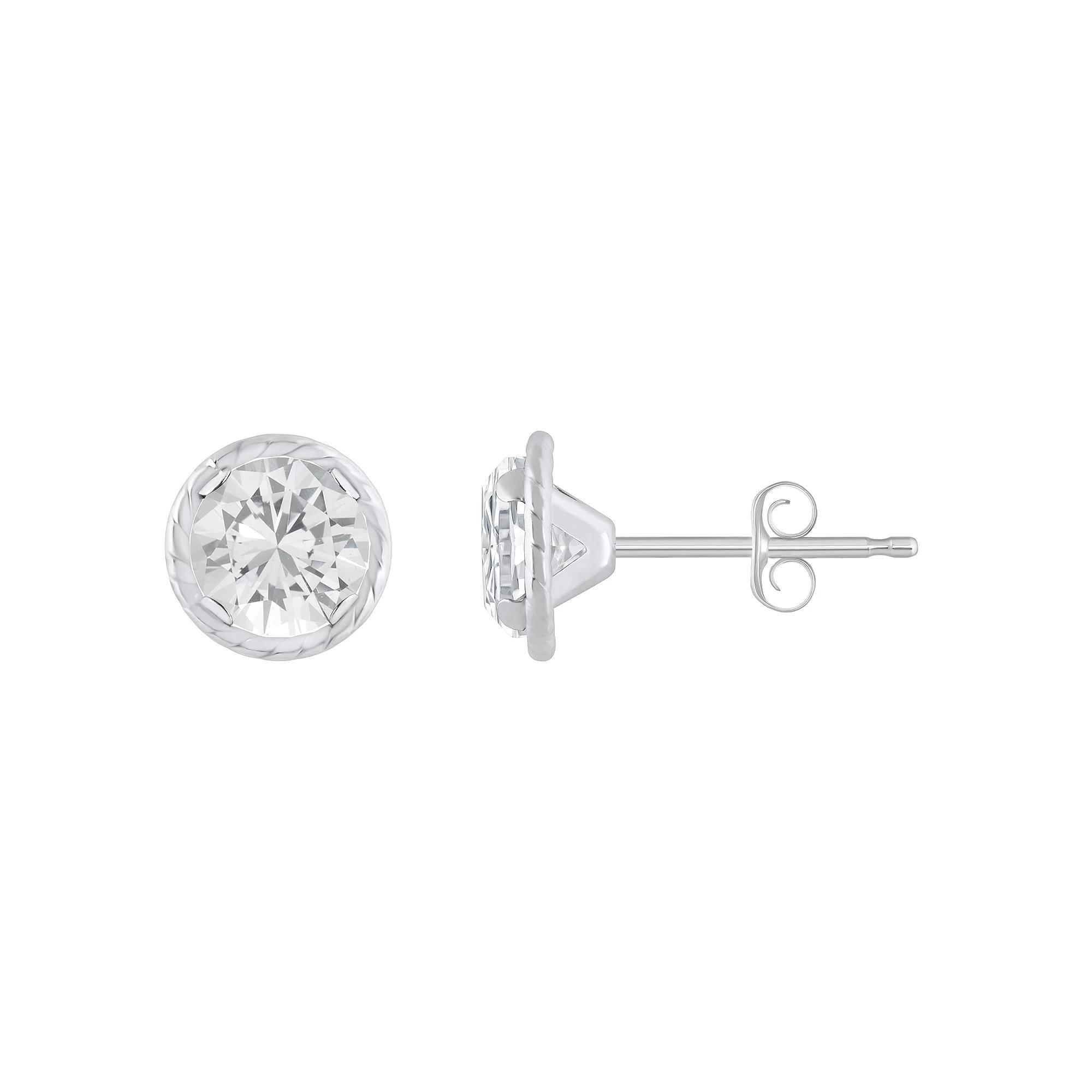 Celebration Gems 10k White Gold 5 mm Round Gemstone Martini Rope Stud Earrings, Women's, White Topaz Product Image