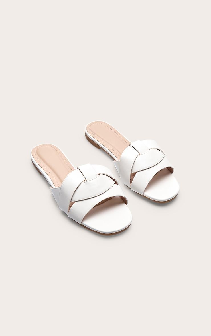 White Faux Leather Round Toe Cross Over Sandal Product Image