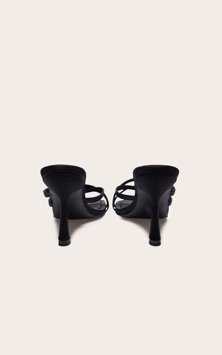 Black Lycra Square Toe Cross Strap Heeled Mules Product Image