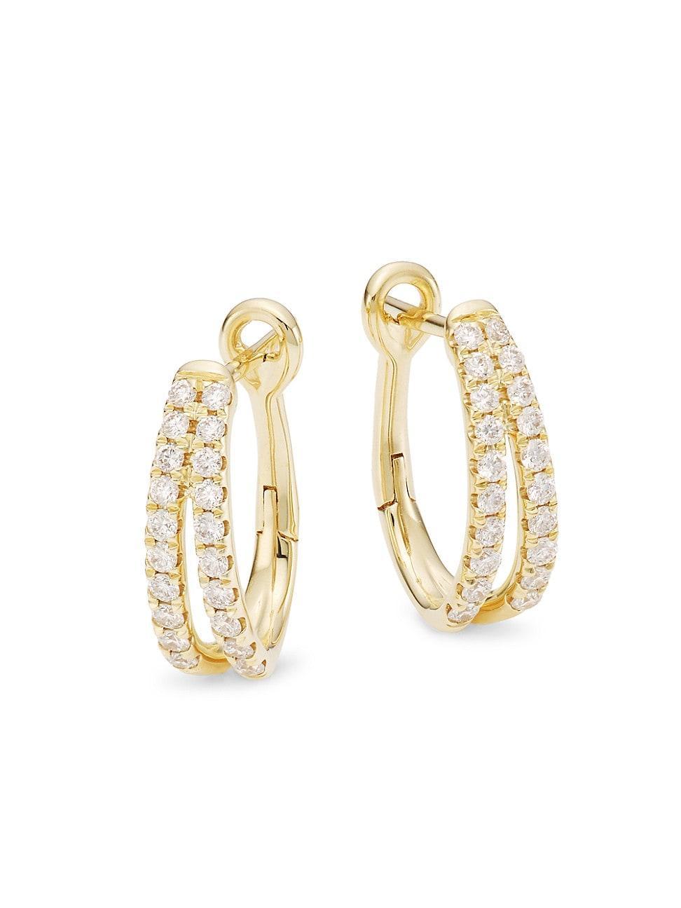 Womens 14K Yellow Gold & 0.40 TCW Diamond Oval Hoop Earrings Product Image