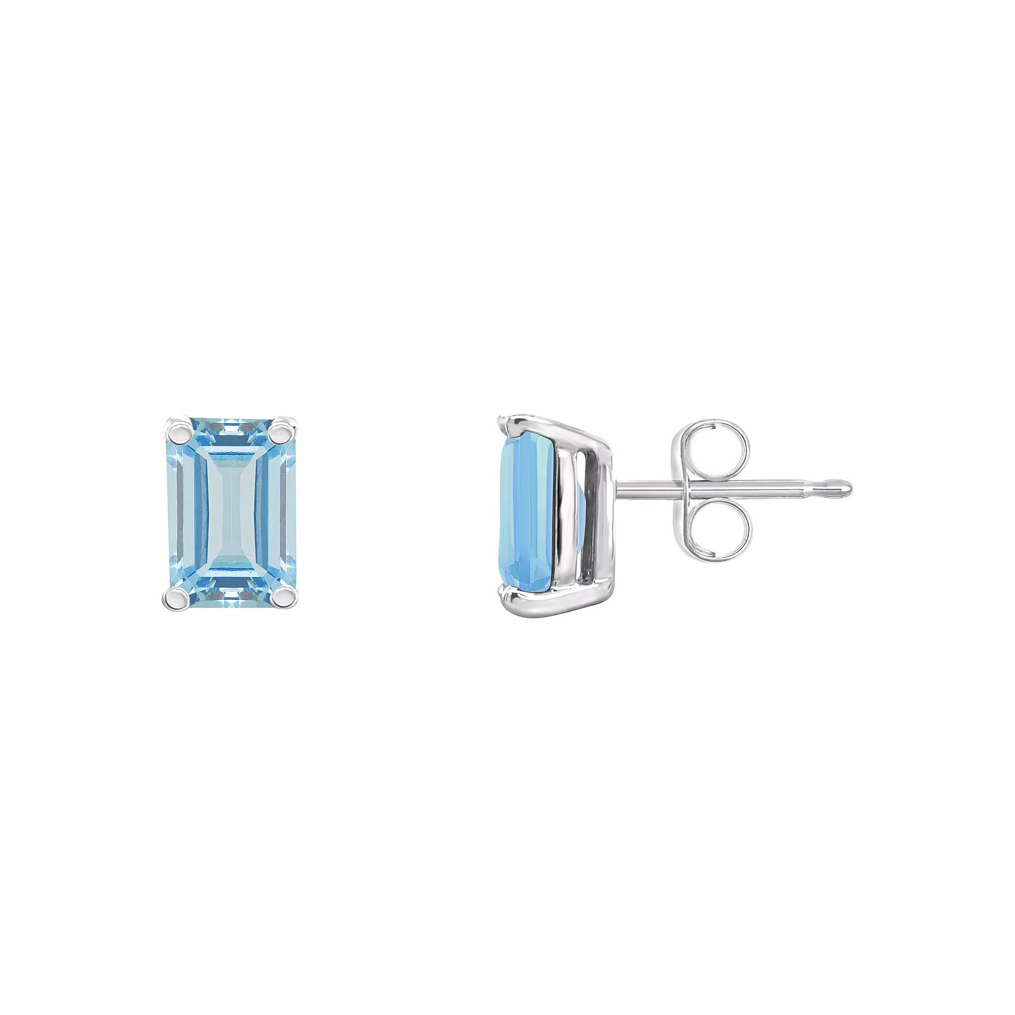 Celebration Gems 14k Gold Emerald Cut Aquamarine Stud Earrings, Women's Product Image