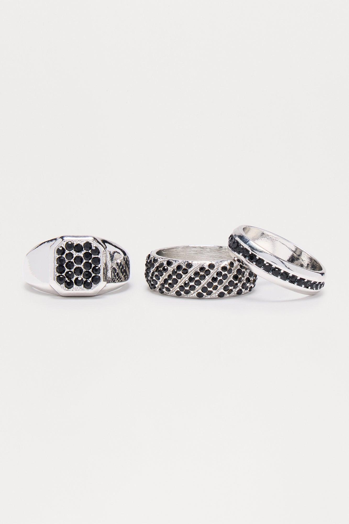 Textured Stone Ring Set - Silver Product Image