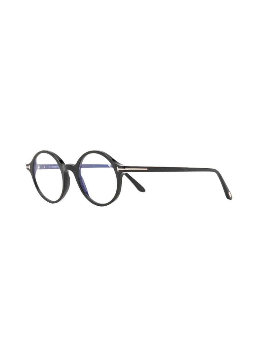 TOM FORD Logo-plaque Round-frame Glasses In Schwarz Product Image