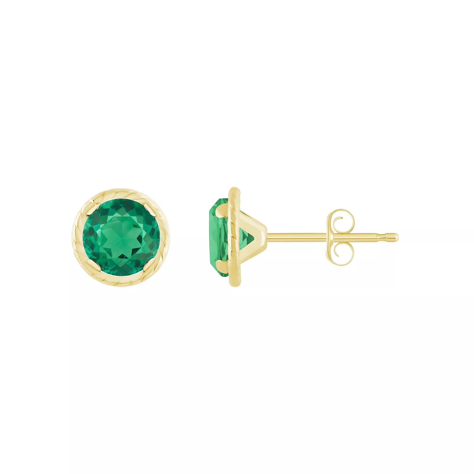 Celebration Gems 10k Gold 5 mm Round Lab-Created Gemstone Martini Rope Stud Earrings, Women's, Created Green Product Image