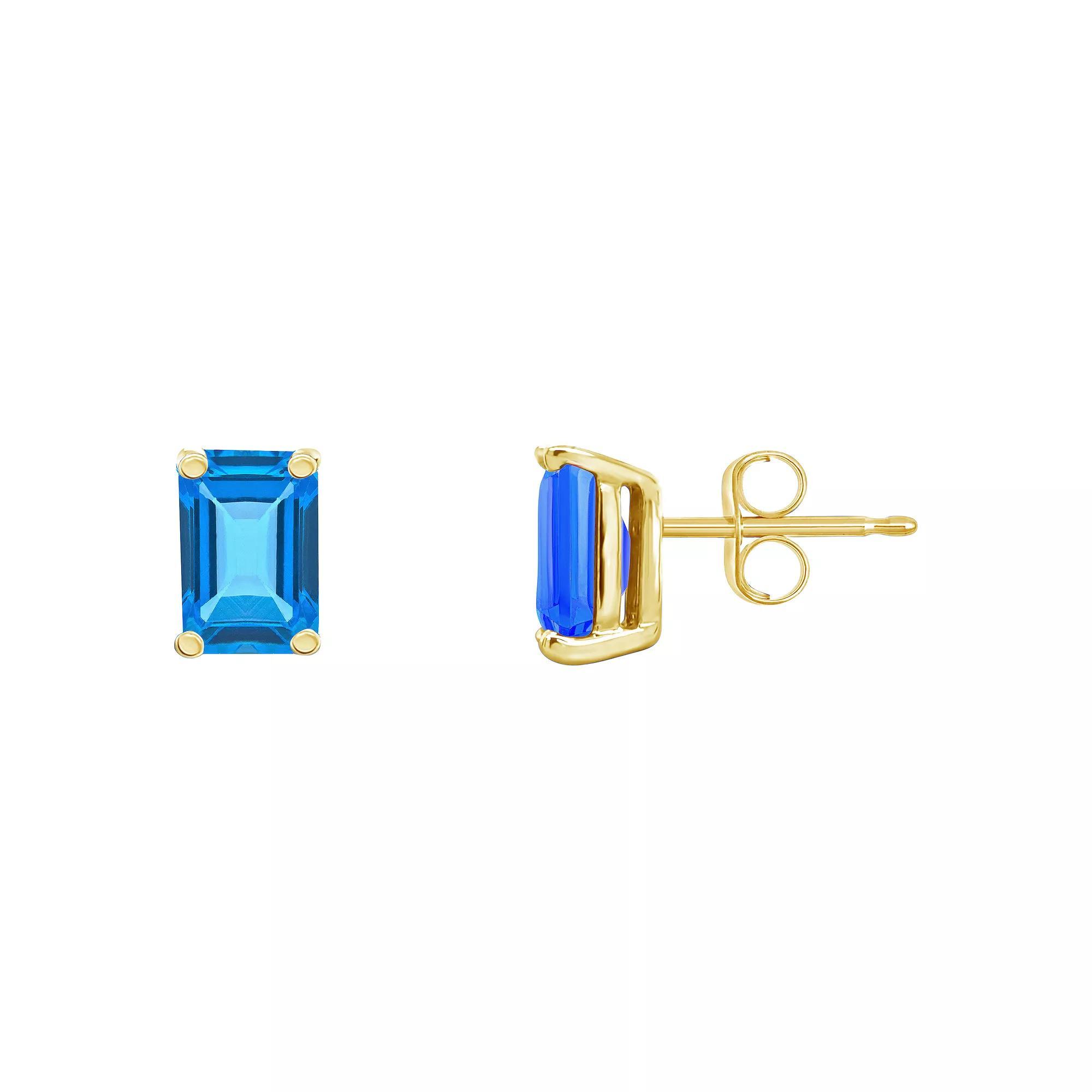 Celebration Gems 14k Gold Emerald Cut Swiss Blue Topaz Stud Earrings, Women's, 14k Whgold Product Image
