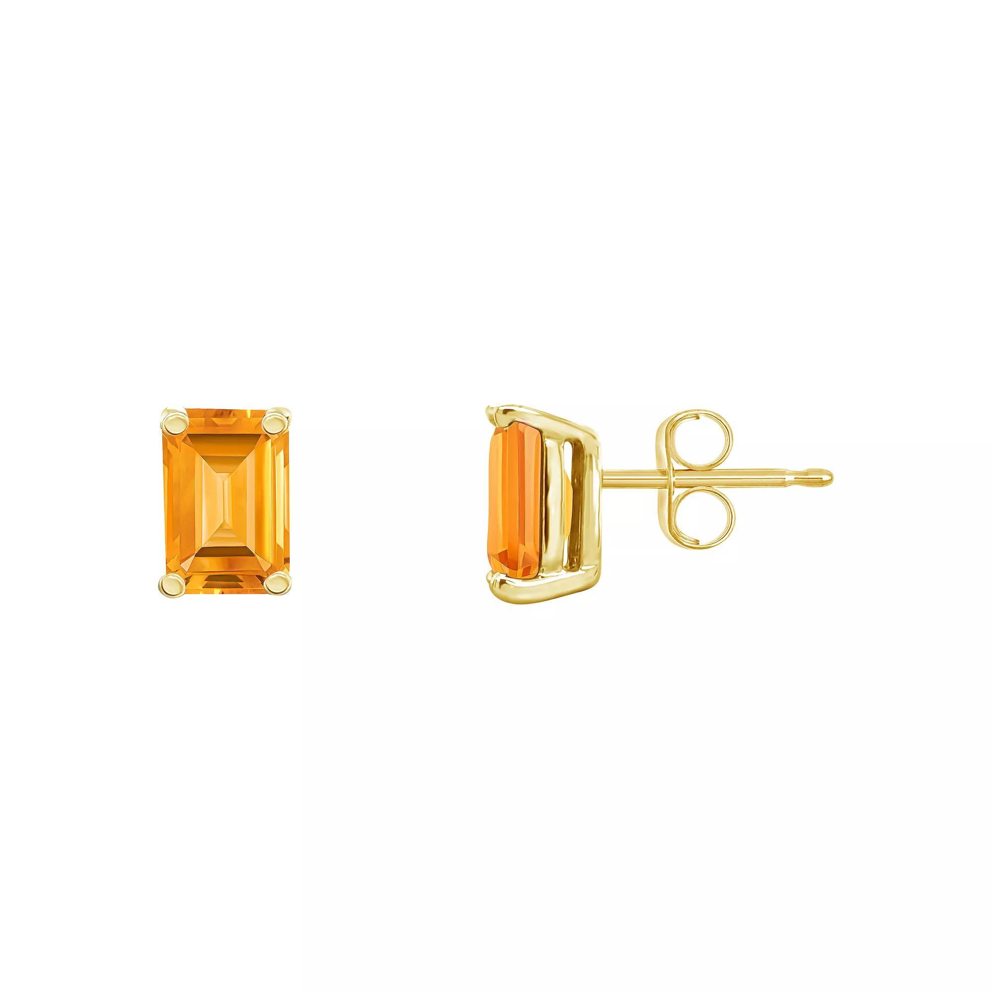 Celebration Gems 14k Gold Emerald Cut Citrine Stud Earrings, Women's Product Image