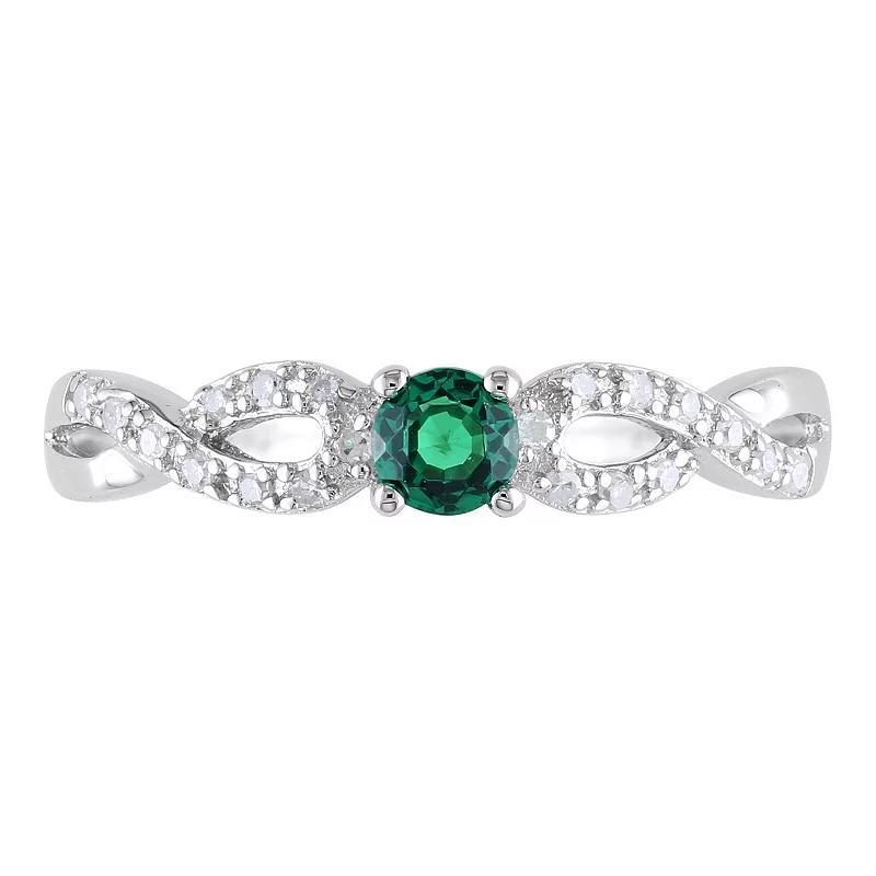 Stella Grace Sterling Silver Lab-Created Emerald and Diamond Accent Infinity Ring, Womens Green Product Image