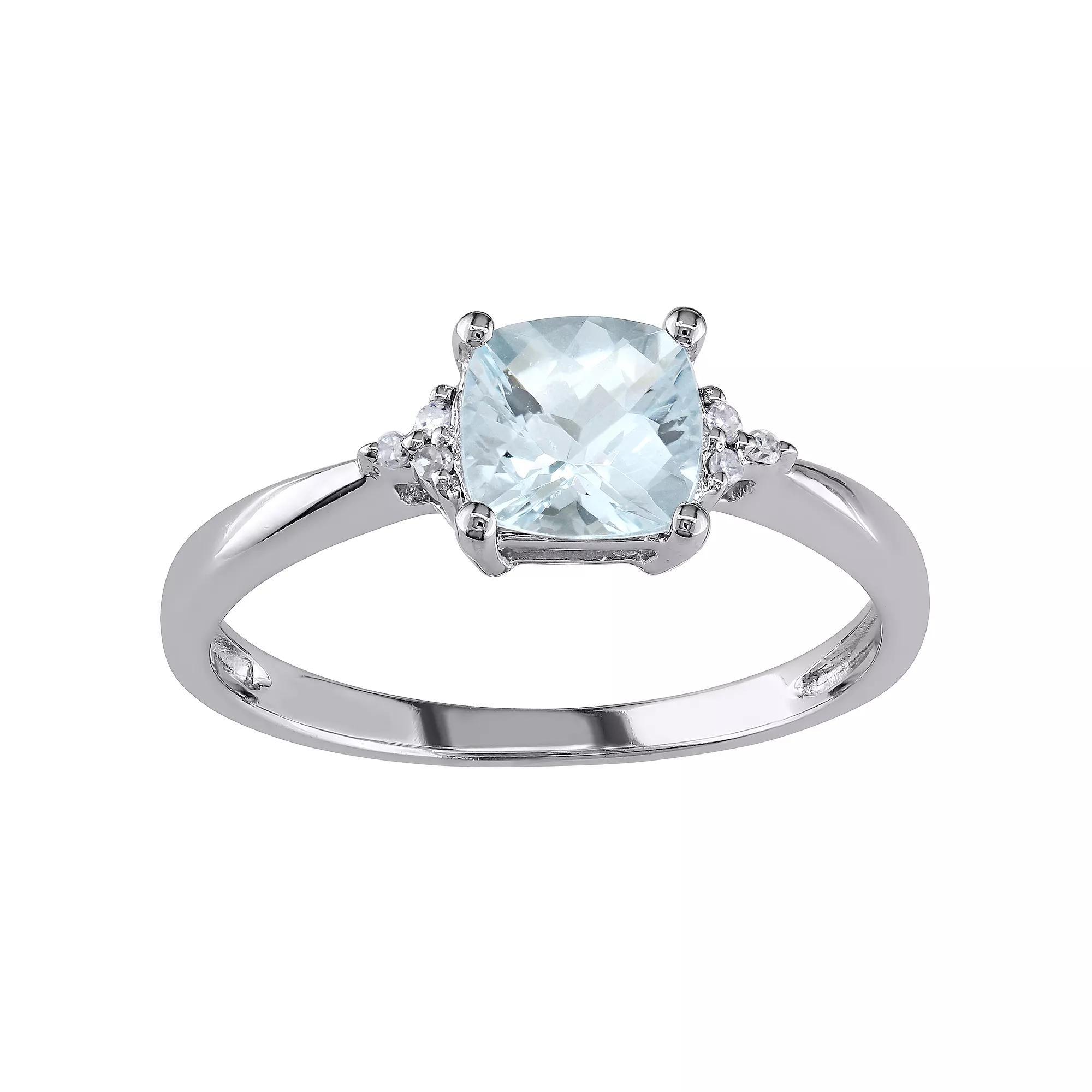 Stella Grace 10k White Gold Aquamarine & Diamond Accent Solitaire Ring, Women's, Size: 7 Product Image