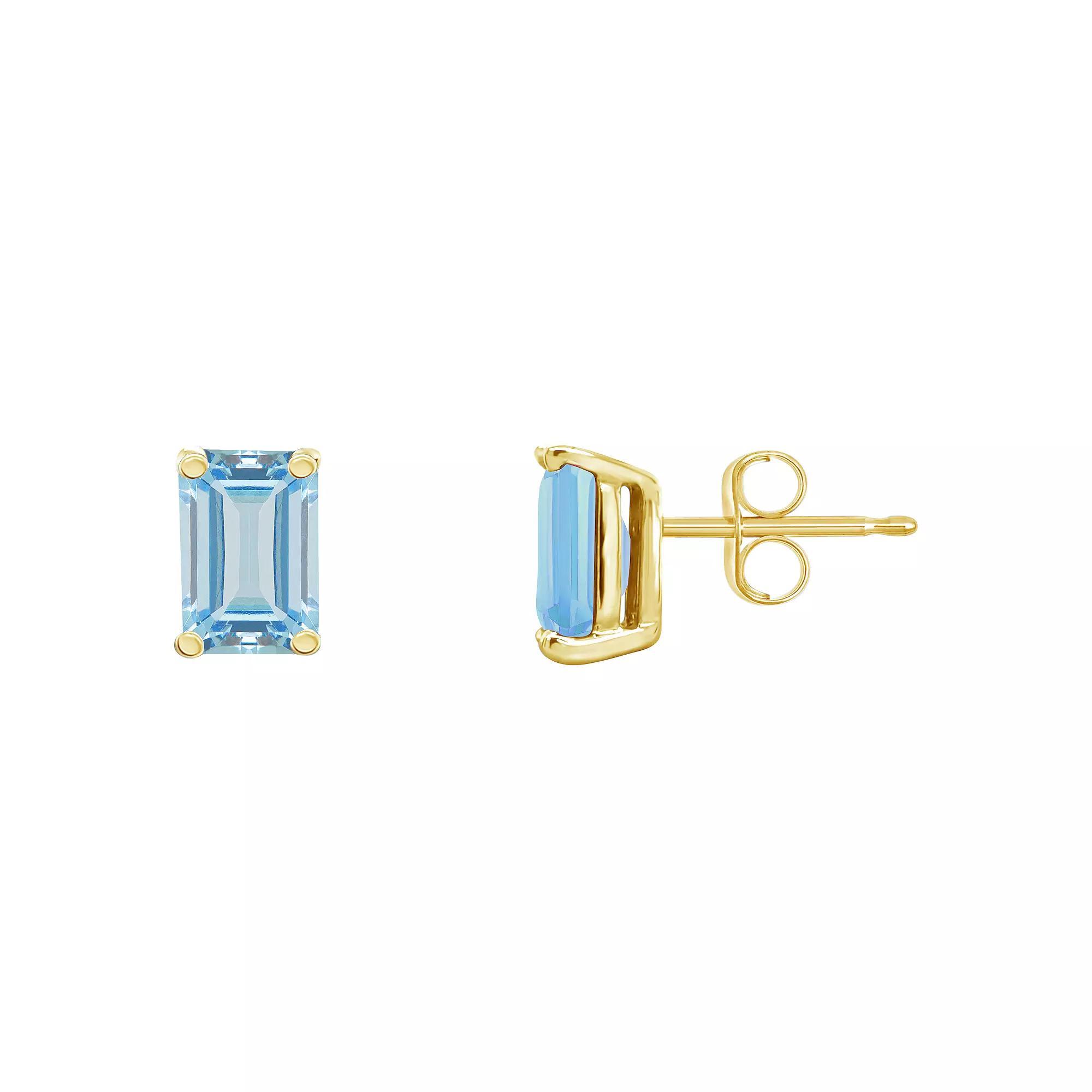 Celebration Gems 14k Gold Emerald Cut Aquamarine Stud Earrings, Women's Product Image