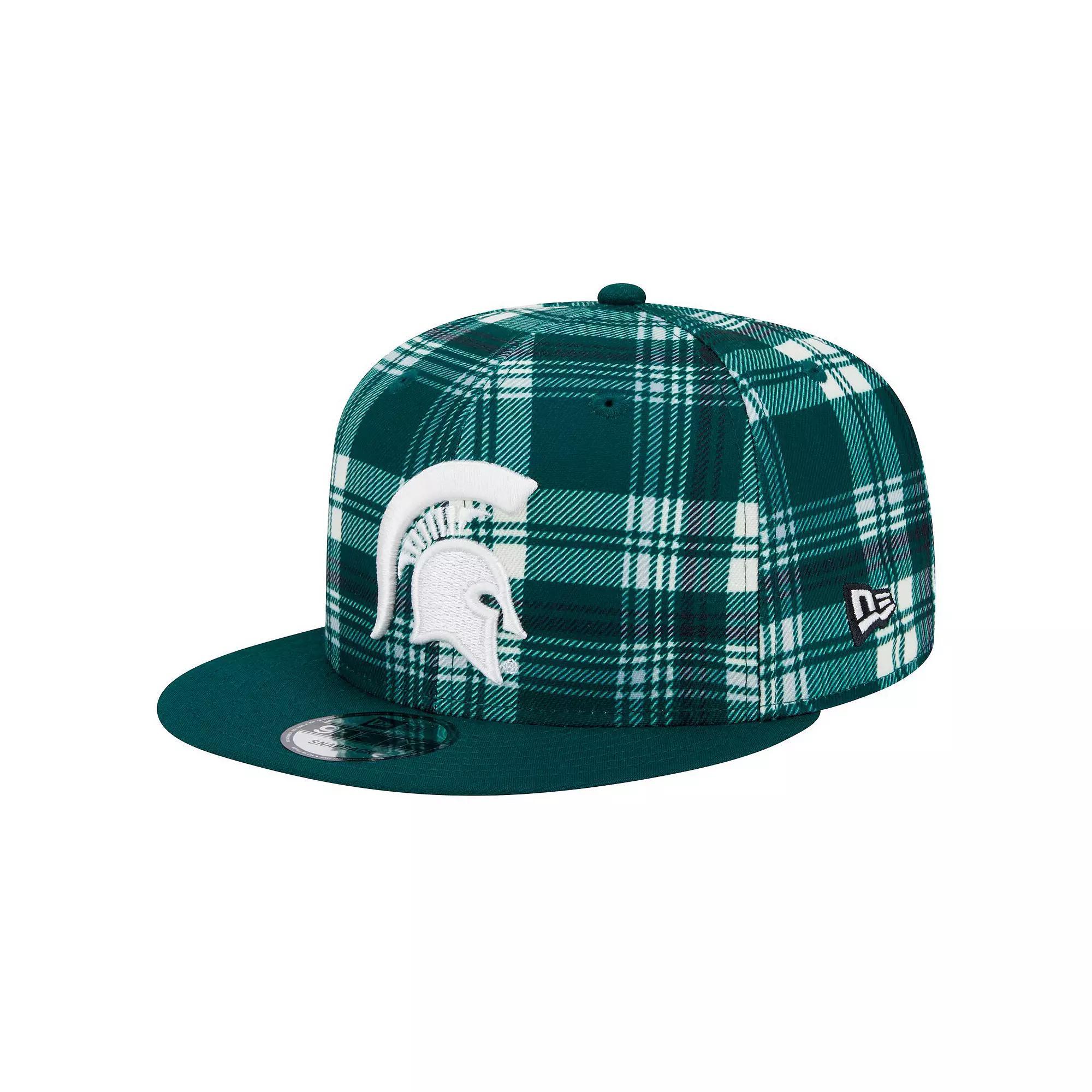 Men's New Era Green Michigan State Spartans Plaid 9FIFTY Snapback Hat Product Image