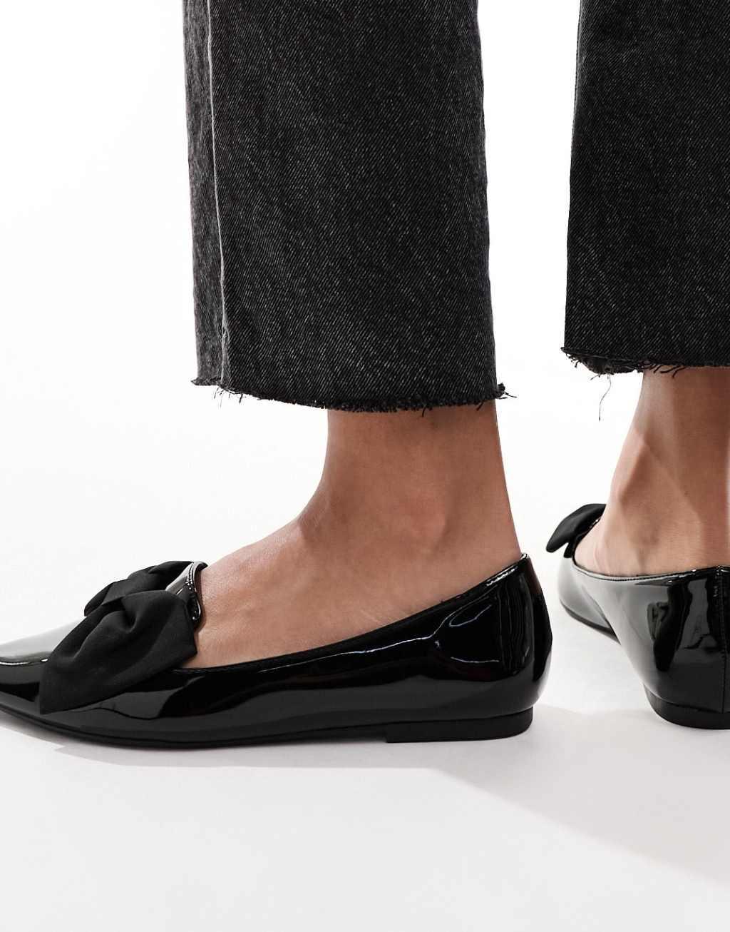 ASOS DESIGN Lake bow pointed ballet flats Product Image