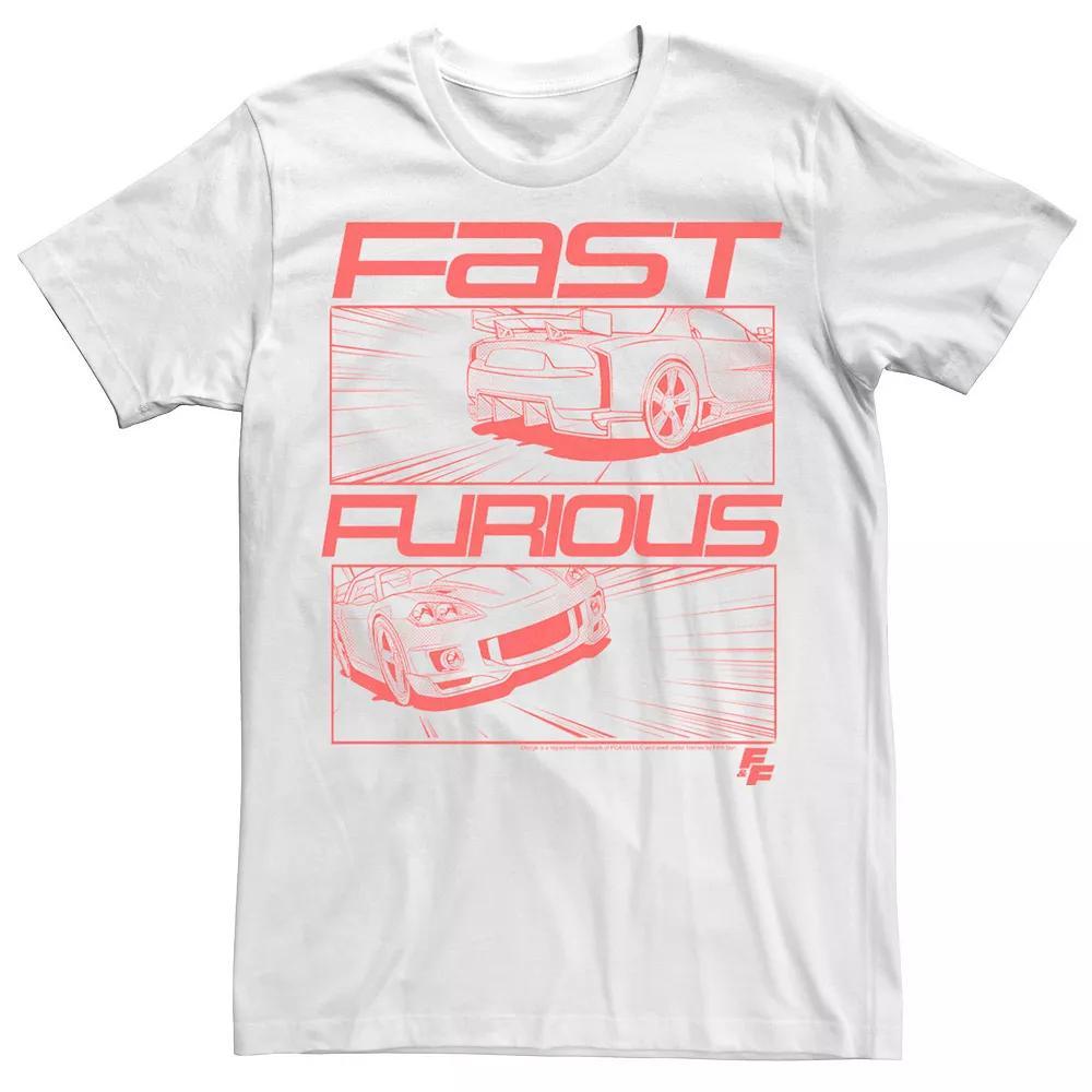 Men's Fast & Furious Cars Racing Action Panel Graphic Tee, Size: Medium, White Product Image