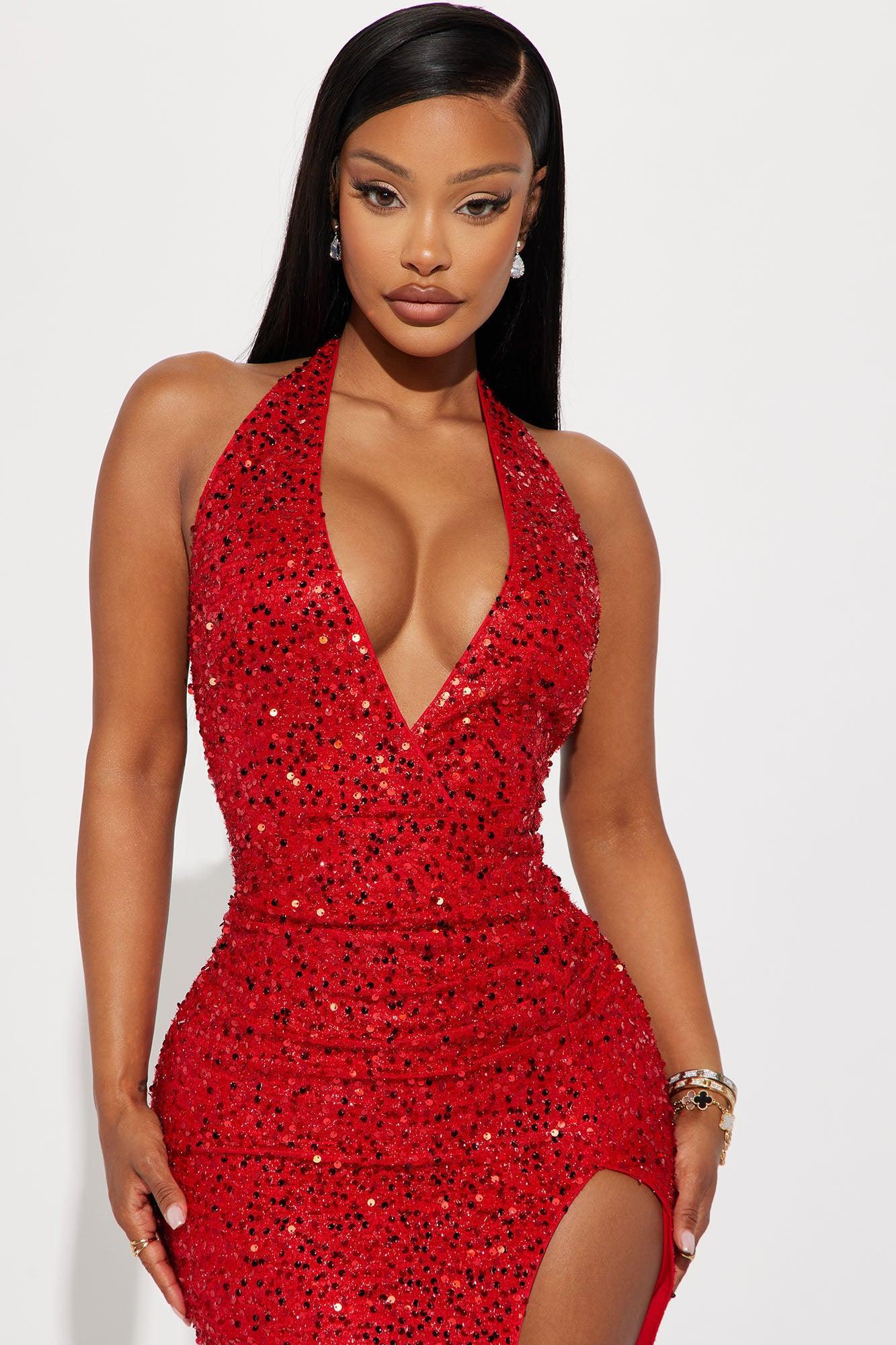 Hailie Sequin Maxi Dress - Red Product Image