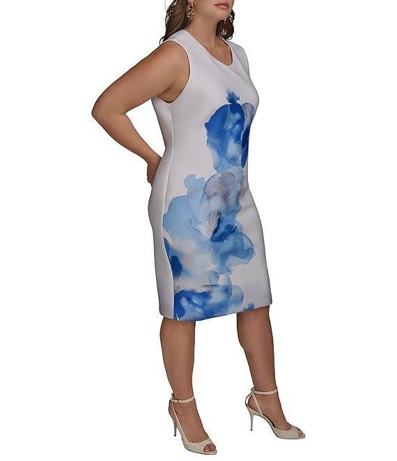 Donna Karan Plus Size Sleeveless Floral Print Scuba Sheath Dress Product Image